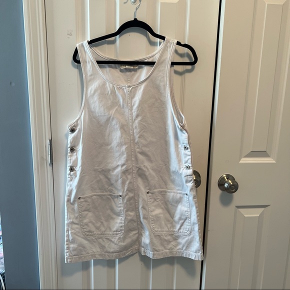 Vintage Dresses Vintage Express Pinafore White Denim Jumper Dress